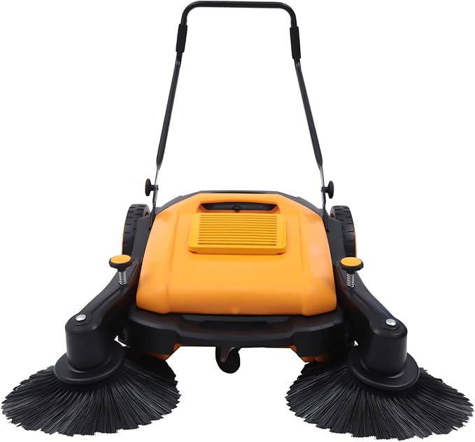 Walk-Behind Hand Push Floor Sweeper, 41” Commercial 55L Large Capacity Manual Sweeper 39611 ft²/H Heavy Duty Indoor & Outdoor Sweeping Device for Warehouse or Garages, Non-Electric