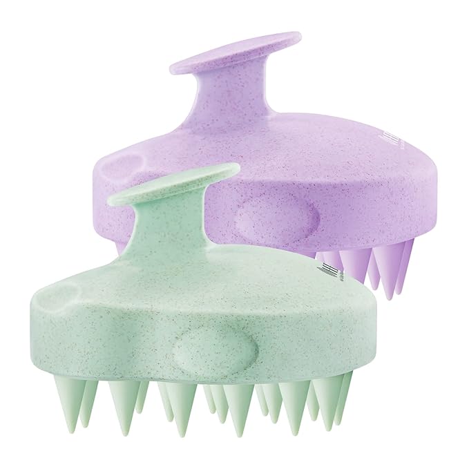 HEETA Scalp Massager 2 Pack for Hair Growth, Soft Silicone Bristles to Remove Dandruff and Relieve Itching, Scalp Scrubber for Hair Care Relax Scalp, Shampoo Brush for Wet Dry Hair, Purple & Green
