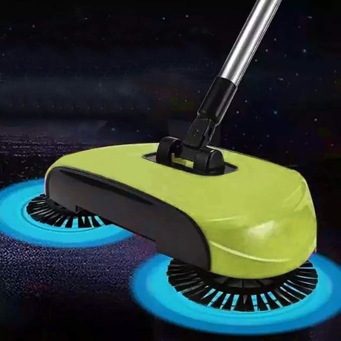 Manual Push Floor Sweeper Broom, Hand Push Sweeper with Enclosed Dustpan Bin, 3‑in‑1 360° Rotating Floor Cleaning Brush Mop Machine Adjustable Handle Vacuum‑Free for Tile Hardwood Carpet Green