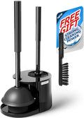 2 in 1 Toilet Plunger and Brush Set, Toilet Bowl Cleaning Combo, Groove Gap Brush, Black