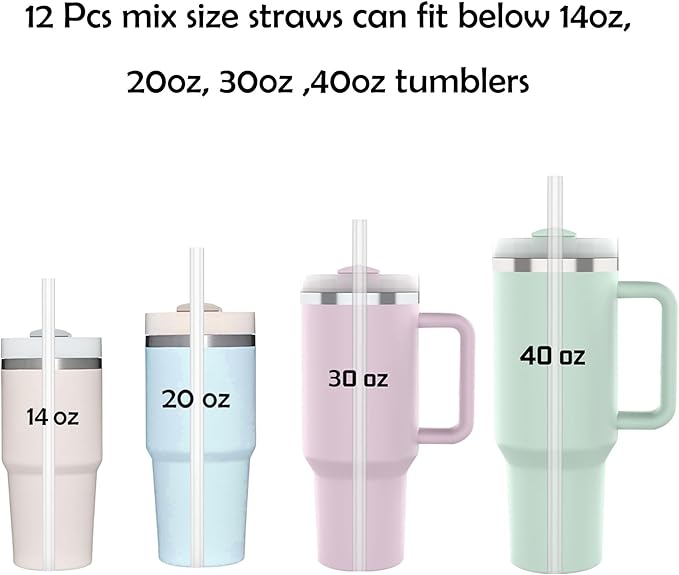 Dakoufish Replacement Straws For Stanley Cup 12oz 16oz 20oz 30oz 40oz Tumblers,12 Pcs Mix Size Reusable White Plastic Straws With 1 Cleaning Brush,Dishwasher Safe