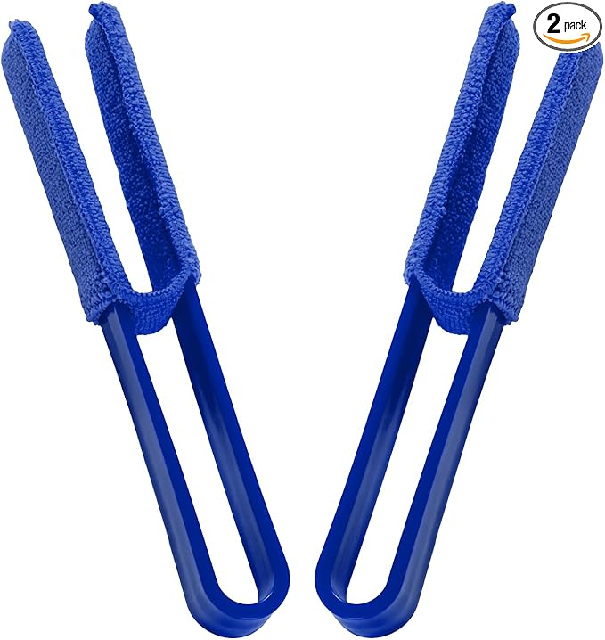2 PCS Car Blinds Duster, Window Blind Cleaner Duster Brush with Removable Microfiber Sleeves, Multifunction Cleaning Tool for Auto Shutter Air Conditioner Vents Keyboard (Blue)