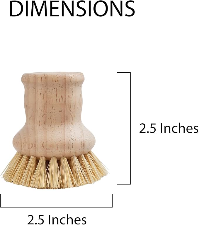 HIC Kitchen Natural Bristle Dish Pan Scrub Brush, Non-Scratch Natural Tampico Bristles with Wooden Handle, Set of 2