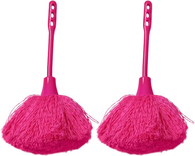 2pcs Pink Static Electricity Fiber Dusters with Handle, Non-extendable Handheld Dust Cleaner for Home and Car, Electrostatic Cleaning Tool for Furniture and Surfaces