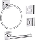 Towel Ring Set 4 Piece Bathroom Hardware Set Includes Towel Ring 2 Towel Hooks and Toilet Paper Holder Stainless Steel Wall Mounted (Polished Chrome)