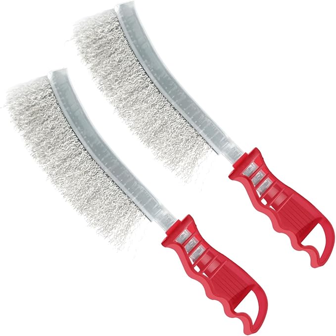 Wire Brush Scraper Heavy-Duty Steel Cleaning Tool 11-inch Long Handle with Plastic Grip Ideal for Automotive, Grill, Paint, Weld slag, and Household Cleaning Denser, Thicker bristles 4-Pack
