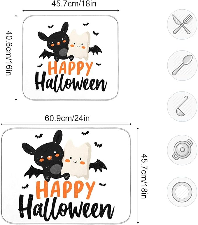 Happy Halloween Dish Drying Mat for Kitchen Counter Super Absorbent Drying Mat 18x24 inch Large Dish Drying Matts for Countertop Protector Dishes Pad