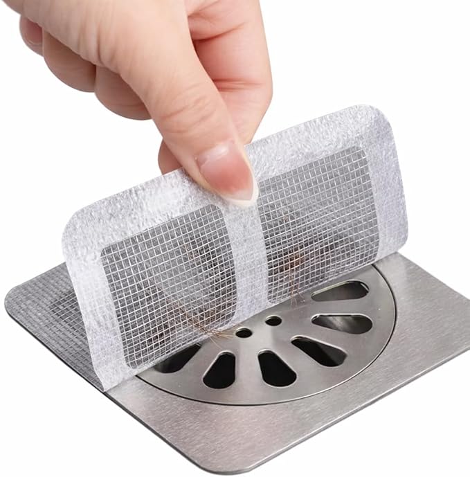 Disposable Shower Drain Hair Catcher Stickers (10 Pack) – Waterproof Mesh Hair Trap Covers for Shower & Bathtub Drains, Peel-Stick Disposable Drain Protector