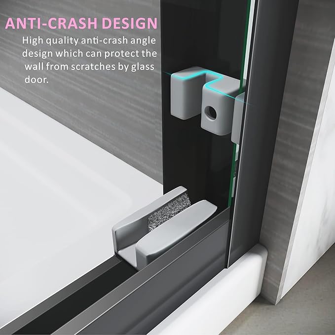 Shower Doors Glass Sliding 60 inches,56-60'' W x 72''H Matte Black Semi Frameless Bathroom Door,Double Sliding Shower Screen for Walk in with Clear SGCC/ANSI Tempered Glass Stainless Steel Handles