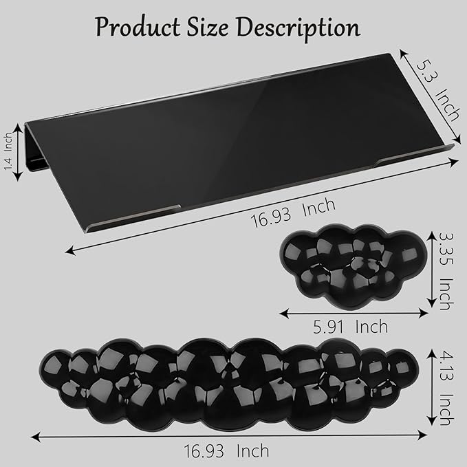 Computer Keyboard Stand with Gel Cloud Wrist Rest Keyboard Riser for Desk Cute Silicone Mouse Wrist Pad Set Easy Typing Ergonomic Tilted Acrylic Transparent Keyboard Holder for Desktop Office Black