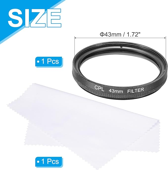 MECCANIXITY 43mm Circular Polarizer Filter, Double Sided Multi-Layer Coatings Polarizing Filter with Cleaning Cloth for Camera Lens