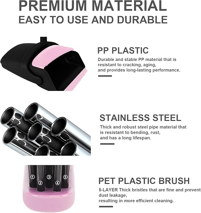 Pink Broom with Dustpan Combo Set, 51" Long Handle Household Kit for Home for Pet Hair