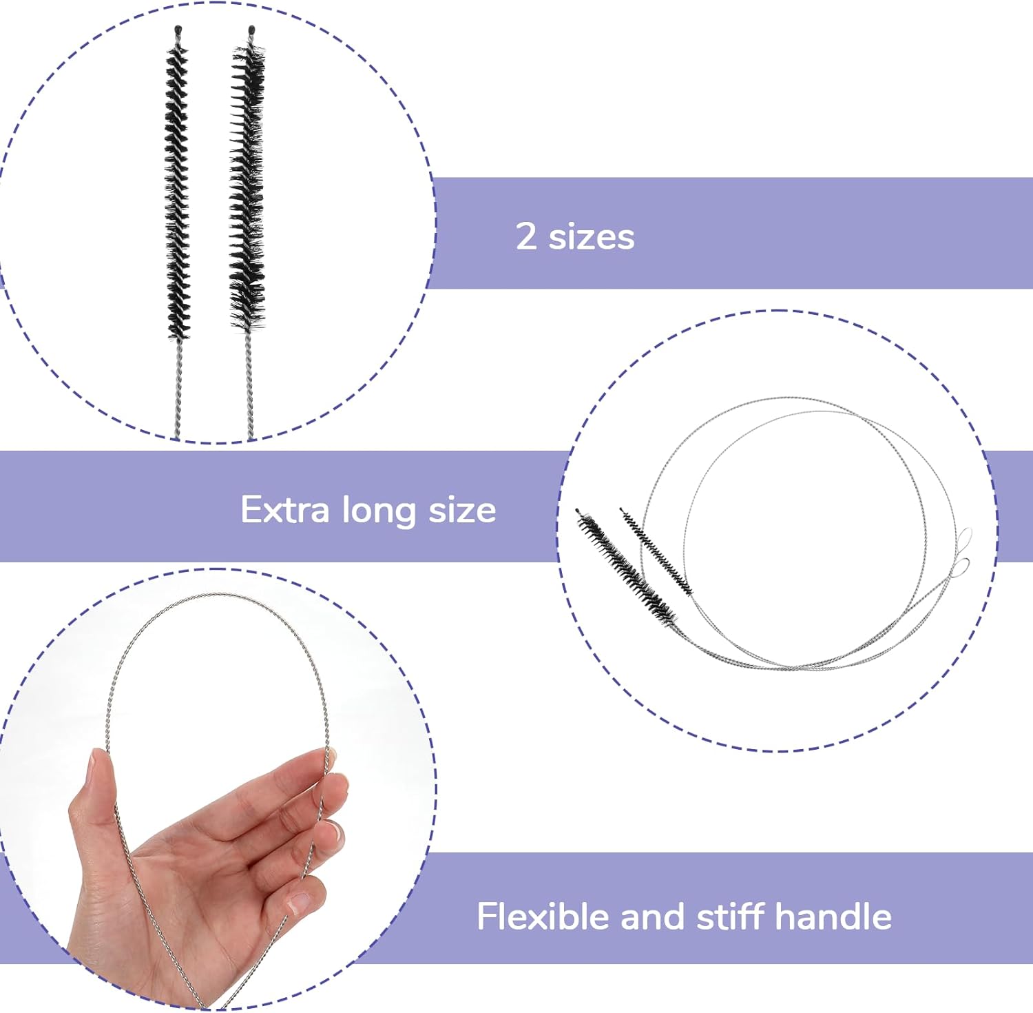 2 PCS Straw Cleaner Brush Extra Long, 39.4 in Extra Long Pipe Cleaners, Black Tube Cleaning Brush for Cleaning Straw, Feeding Tubes, Line and Pump