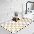 Checkered Dish Drying Mat for Kitchen Counter, Absorbent Non-Slip Coffee Mat, Heat Resistant Mat for Countertops Coffee Bar Decor 12" x 20" Khaki