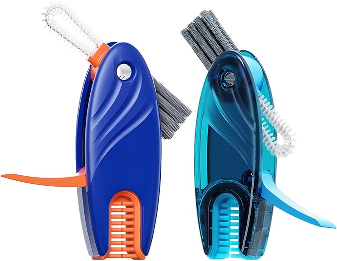 3 in 1 Cup Lid Gap Cleaning Brush Set, 2PCS Multifunctional Bottle Cleaning Brush for Bottle Gaps Bottle Cleaner Home Kitchen Cleaning Tools, Blue 2 Colors