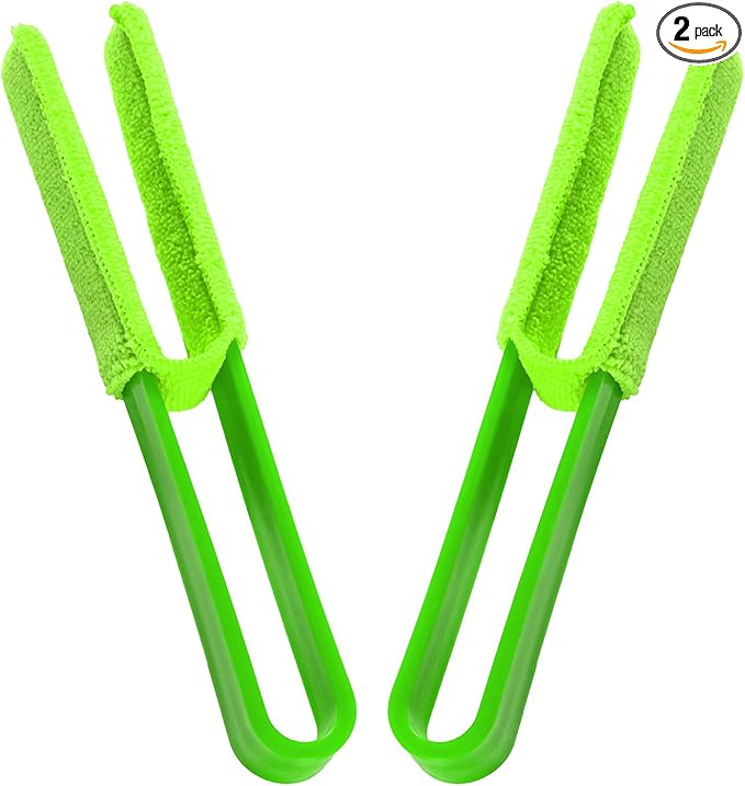 2 PCS Car Blinds Duster, Window Blind Cleaner Duster Brush with Removable Microfiber Sleeves, Multifunction Cleaning Tool for Auto Shutter Air Conditioner Vents Keyboard (Green)