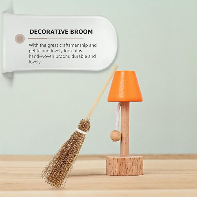 Toyvian Mini Hand-Woven Broom Dollhouse Decor Simulation Decorative Broom Props for Crafts and Fairy Tale Scenes 7.08 Inch Petite Doll Accessory