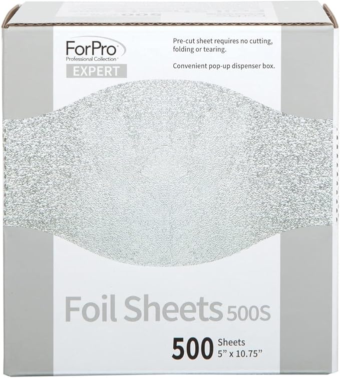 ForPro Professional Collection Expert Embossed Foil Sheets 500S, Aluminum, Pop-Up Foil Dispenser, Hair Foils for Color Application & Highlighting Services, Food Safe, 5” W x 10.75” L, (Pack of 12)