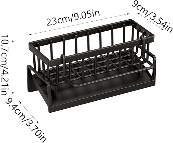 Kitchen Sink Organizer with Drain Tray, Sponge Holder, Brush Storage, Auto-Drying Rack for Dish Soap, Cleaning Tools, Countertop or Sink Caddy for Kitchen Decor