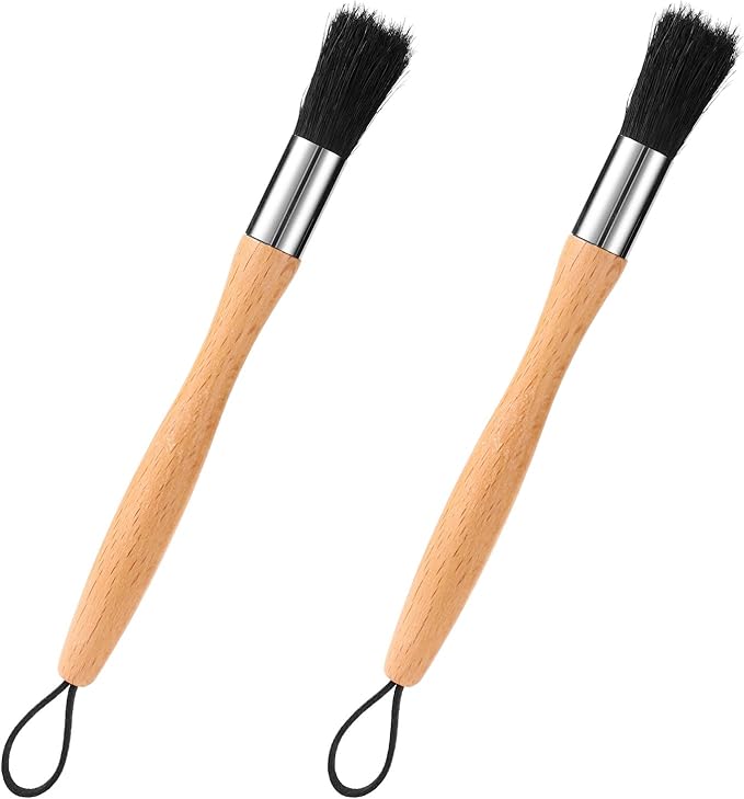 2pcs Auto Parts Cleaning Brushes, Wood Handle Detailing Cleaner Brushes with Lanyard for Cleaning Automotive Engine Car Motors Machinery