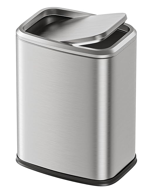 Cesun Small Bathroom Trash Can with Swing-Top Lid,8L/2.1 Gallon Stainless Steel Garbage Can with Removable Inner Bucket, Slim Waste Basket for Home, Office, Toilet, Bedroom, Living-Room (Silver)