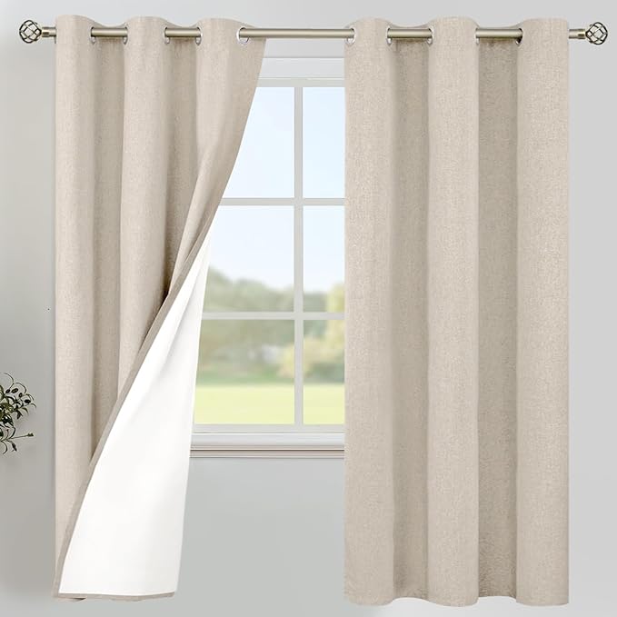 YoungsTex Oatmeal Linen 100% Blackout Curtains 72 Inch Length for Bedroom, Room Darkening Thermal Insulated Window Drapes with Grommet for Living Room Farmhouse, 2 Panels, 42 X 72 Inch