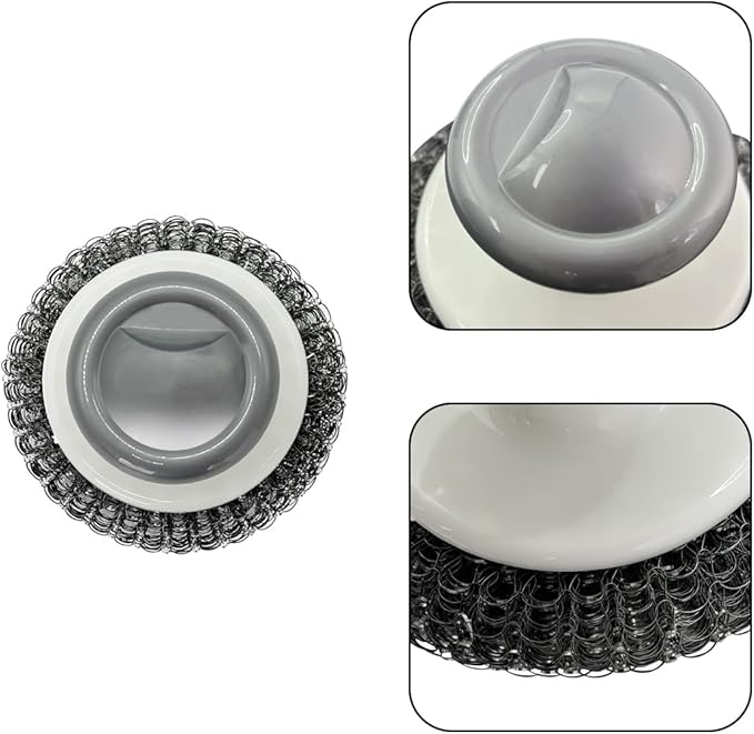 2Pcs Stainless Steel Scrubber Dish Scrub Brush with Handle ，Multipurpose Kitchen Cast Iron Scrubber for Pots, Grills, Ovens & Other Tough Cleaning Jobs (Metal Steel Style)