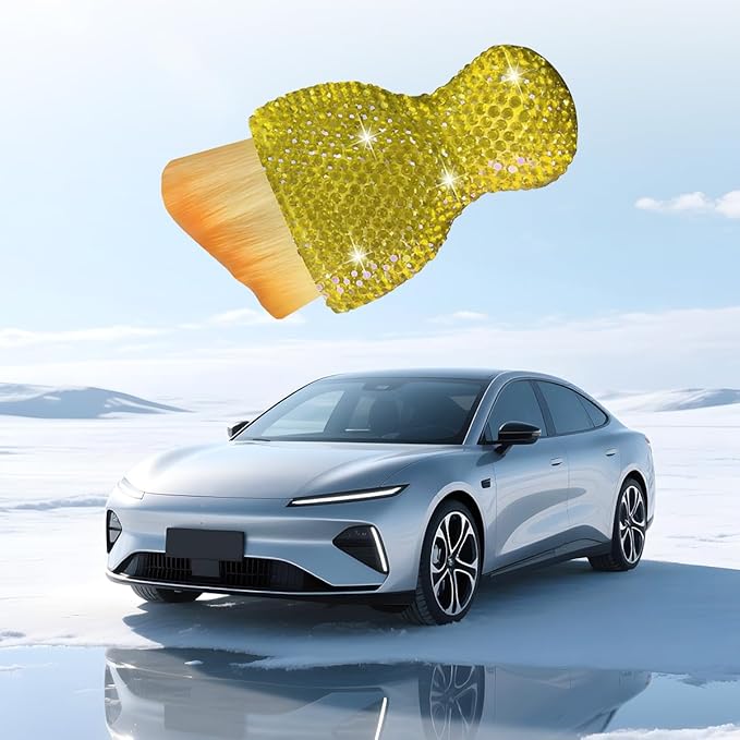 Bling Car Detailing Brush, Crystal Rhinestone Non-Scratch Vehicle Cleaning Dust Brush for Air Vent & Dashboard, Soft Bristles Automotive Interior Cleaning Tool, Universal Fit (Yellow)