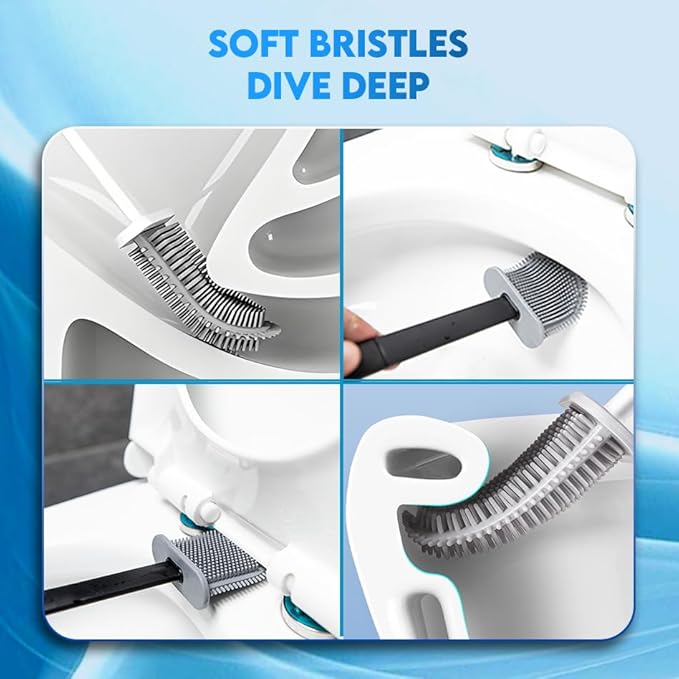 Modern Minimalist Silicone Toilet Brushes & Holders - Pack of 4 Toilet Bowl Brushes Black - Self-Cleaning & Splash-Free, Easy-Rinse Design with Wall Mounted Holder Bathroom Accessory