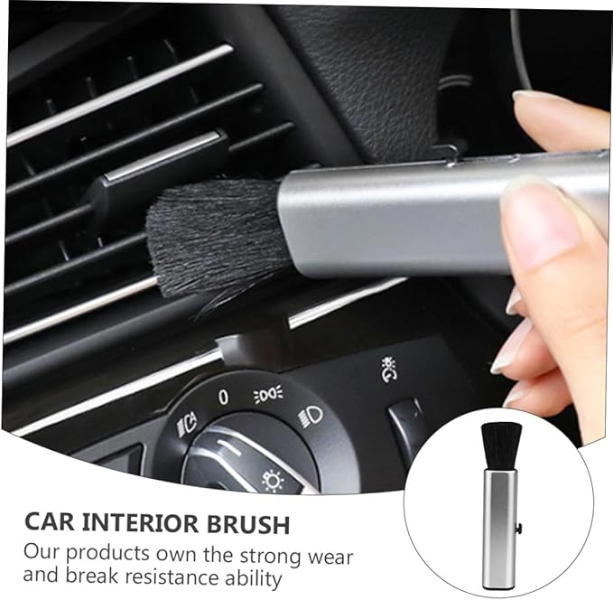 Yardwe Retractable Car Air Vent Cleaning Brush with Soft Bristles, Mini Gap Cleaning Tool for Automotive Air Conditioner and Interior Dust Removal, Portable Silver Car Care Accessory