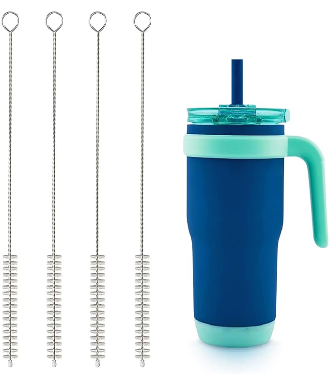 Straw Brush Long 10 Inch, Straw Cleaner Brush of Bristles Diameter 10 mm, Straw Cleaning Brush with Stainless Steel Nylon Bristles for Cleaning Stanley, Straws,Sippy Cup, Tumbler, Test Tube (4 PCS)