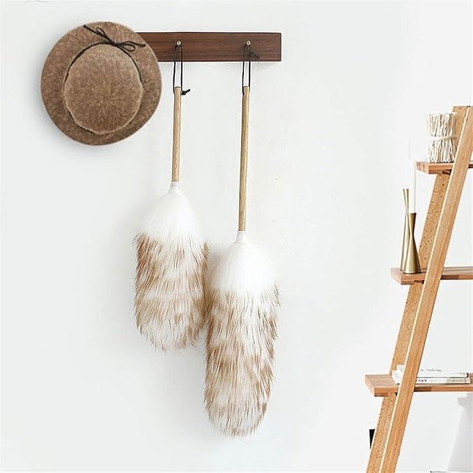 Feather Duster, Lambswool Duster with Solid Wooden Handle
