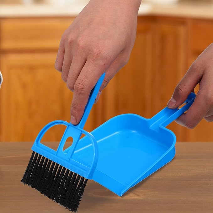Healifty Mini Broom and Dustpan Set Small Handheld Sweeper Combo with Hanging Holes for Home Office Car Sofa and Pet Cage Cleaning Compact Cleaning Tool 7.67X5.11X1.02 Inches