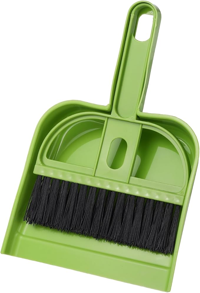uxcell Mini Dustpan and Brush Set, Small Broom and Dustpan Set for Home Office Tabletops Sofas Keyboards Cleaning, Bright Green