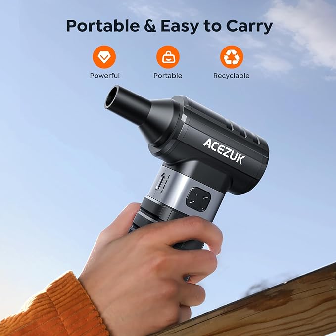 Compressed Air Duster 4-Gear Adjustable 300000RPM Electric Air Duster Rechargeable Brushless Motor Mini Cordless Air Blower for Keyboard, Electronics,Car and Home Cleaning Replaces Compressed Air Can
