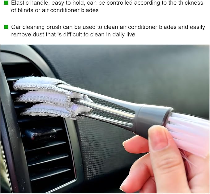 2 PCS Mini Duster for Car Air Vent, Double Ended Automotive Air Vent Microfiber Duster & Brush, Dust Collector Cleaner for Keyboard Window Leaves Shutter, Car Accessories (Gray)