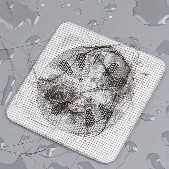 Disposable Drain Hair Covers 50 Pcs, Shower Drain Hair Catcher, Waterproof Mesh Cover Floor Drain Filter Stickers for Tub, Bathroom, Kitchen Sink & Laundry, Stick Hair Stopper to Trap Hair & Lint