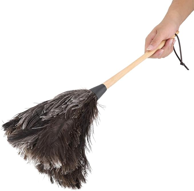 Duster, 22'' Super Soft Handmade Washable Non-electrostatic Duster Easy Efficient Dusting with Wooden Handle (Brown)