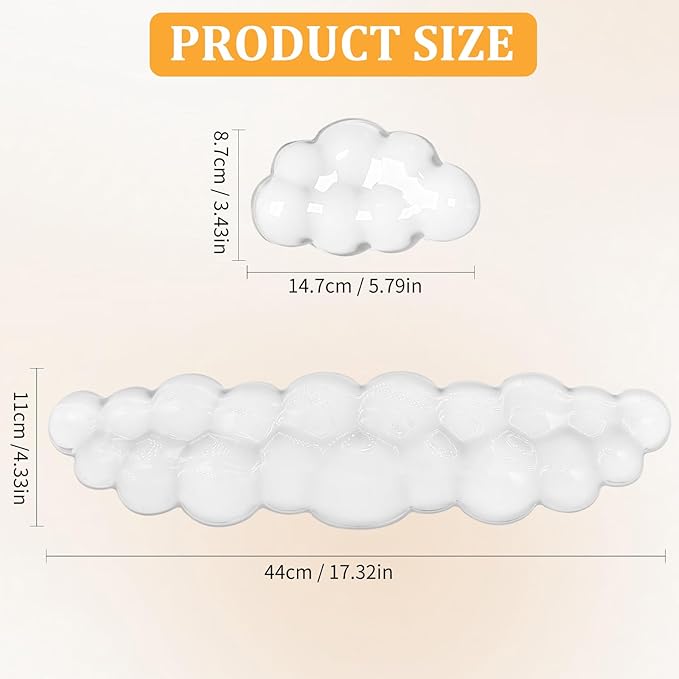 Gel Cloud Keyboard & Mouse Wrist Rest Cloud Wrist Rest Ergonomic Keyboard and Mouse Pad Support for Pain Relief Office Computer Laptop Gaming. (White)