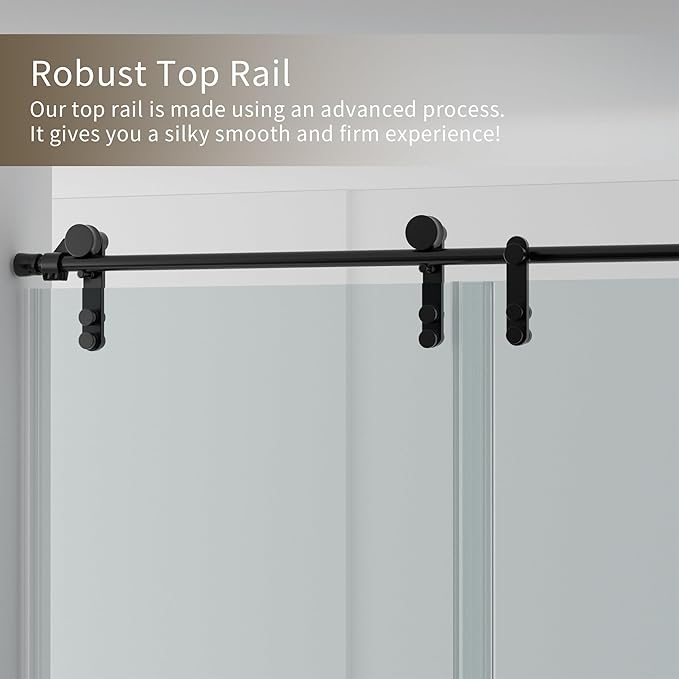 56-60" W x 76" H Frameless Shower Door,Sliding Shower Door with 5/16"(8mm) Clear SGCC Tempered Glass,Glass Shower Door w/Seal Strip Parts and Handle,Stainless Steel Hardware,Black