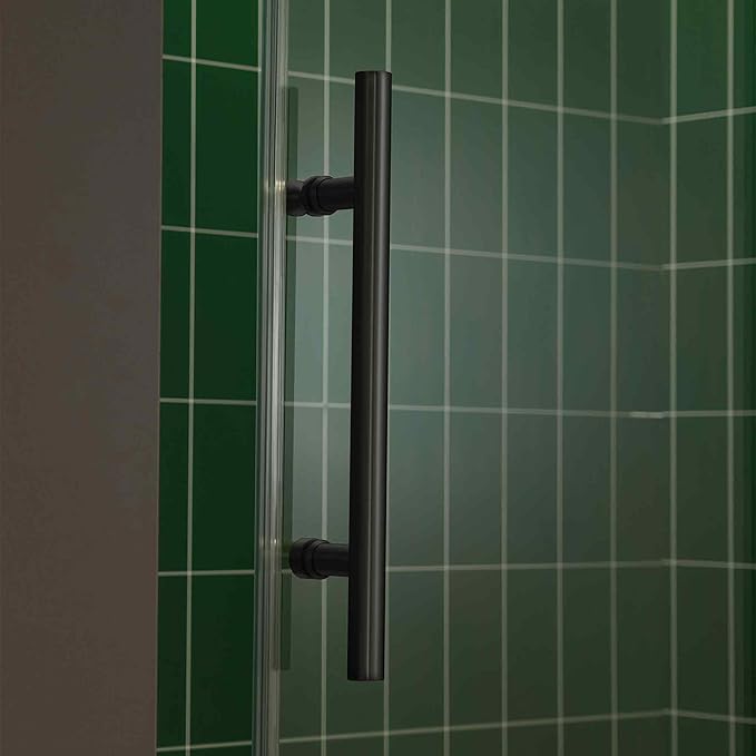 Woodbridge 56-60" W x 80" H Frameless Single Sliding Shower Door with Tempered Glass & Explosion Proof Film in Matte Black Finish