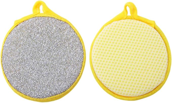 10 Pcs Durable Scrub Scouring Sponge Microfiber Scouring Scrubber Round Dish Washing Sponge Scrubber for Cleaning Dishes Pots, Random Color