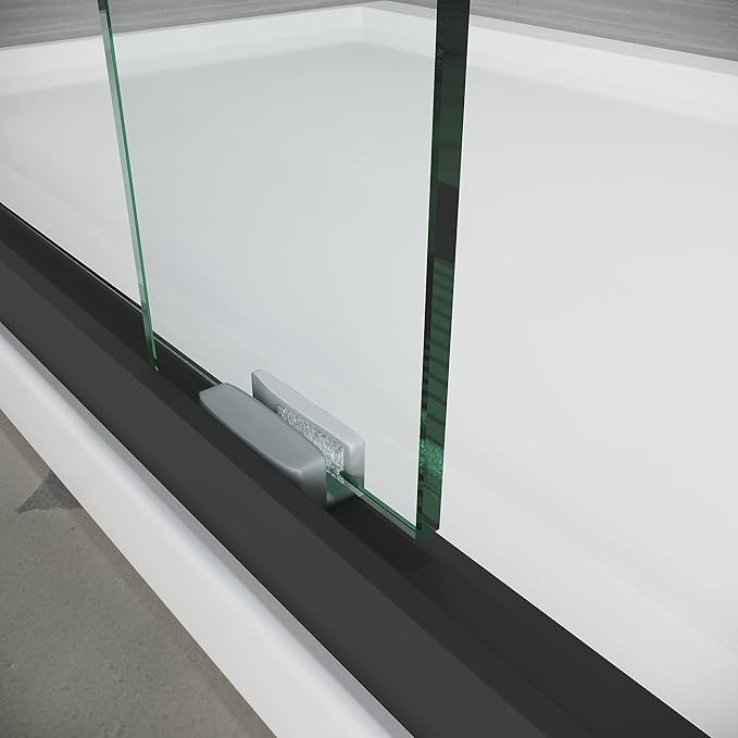 56-60" W x 72" H Adjustable Semi-Frameless Sliding Shower Door, Certified 3/8" Clear Tempered Glass, 304 Stainless Steel Handle, Elegant Matte Black Finish