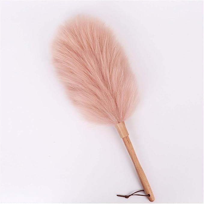 Pure Lambs Wool Duster with Wood Handle, Fluffy Lambswool Duster, Thicken Encryption, Anti-Static, Duster for Home, Office and Car, 19.3 inch(E)