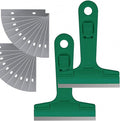 2pack 5.5 inches Industry Glass Scraper Scraping Hand Tool, T Shape Razor Blade Scraper with 20x Blades, Steel Scraping Knife for Window Stove Windshield Aquarium Tile Floor Wall Cleaning (Green)