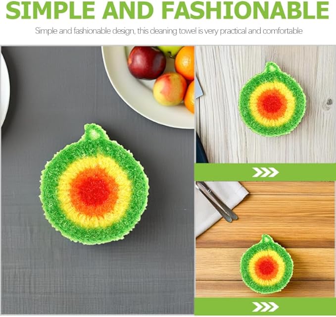 Garneck 5Pcs Dishwashing Towels Set Reusable Polyester Kitchen Cleaning Cloths Soft Round Dish Sponges Cleaning Scrubber with Hanging Loop for Dishes