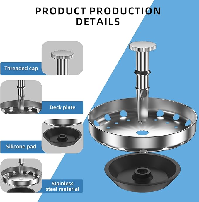 Kitchen Sink Strainer Basket, Stainless Steel, 3-1/2 Inch Drain Stopper Combo with Plastic Knob, Standard Replacement Basket with Perforated Design（2Pack）