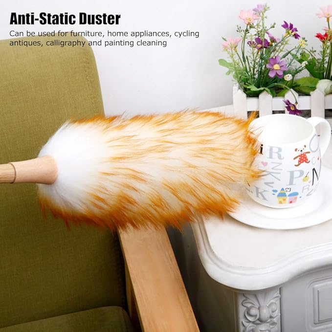 Lambswool Dusters with Wooden Handle,Anti Static Soft Wool Duster Dust Cleaner,Household Furniture Cleaning Tool for Cleaning Home, Office, and Car