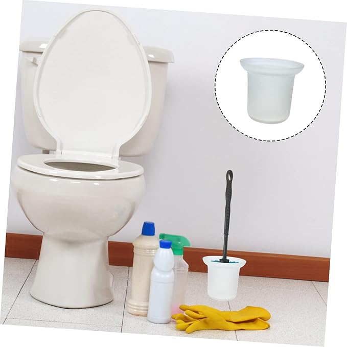 PRETYZOOM Frosted Toilet Brush Holder with Ventilated Glass Base Sturdy Bathroom Cleaning Tool Rack for Organized Toilet Brush Storage Easy Drain Design for Hygiene and Convenience