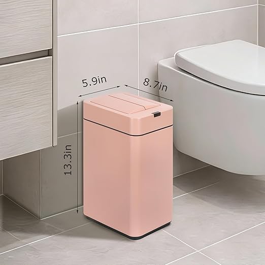 Sensor Trash Can with Butterfly Lid 2.6 Gallon Rectangular Automatic Garbage Can, Stainless Steel Trash Bin, Slim Waterproof Wastebaskets with Lid Soft Close for Under Counter, Pink